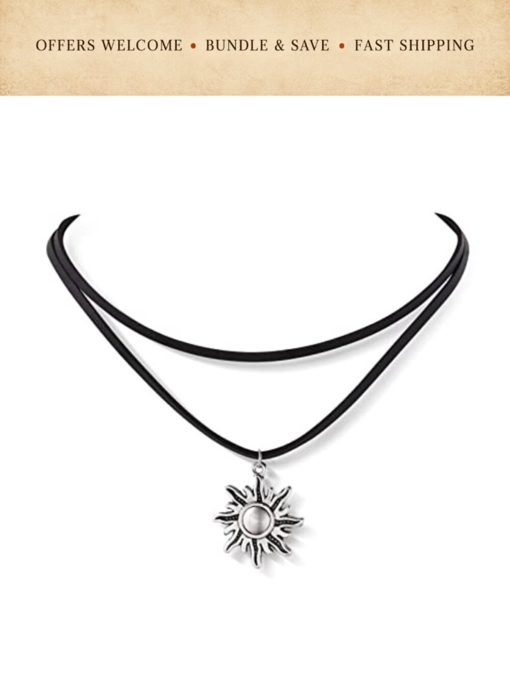 Gothic Layered Sun Moon Star Choker Faux Leather Zinc Alloy Celestial Necklace